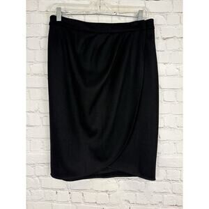 Max Mara Black Wool Pencil Skirt Size 10 Designer Lined Classic Wrap
